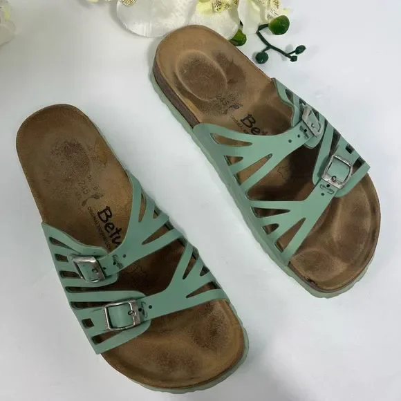 Birkenstock Green Sandals with Silver Buckles - Picture 3 of 14